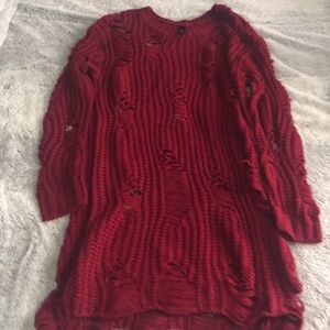 Burgundy Ripped knit sweater dress